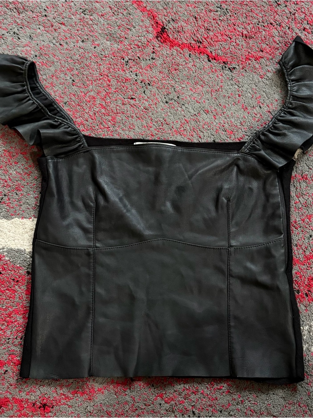 Zara Black Strapless Leather-Look Ruffle Bodice Dress